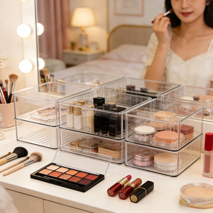 亚克力化妆品收纳盒桌面透明置物架宿舍面膜文具零食杂物整理箱fh
