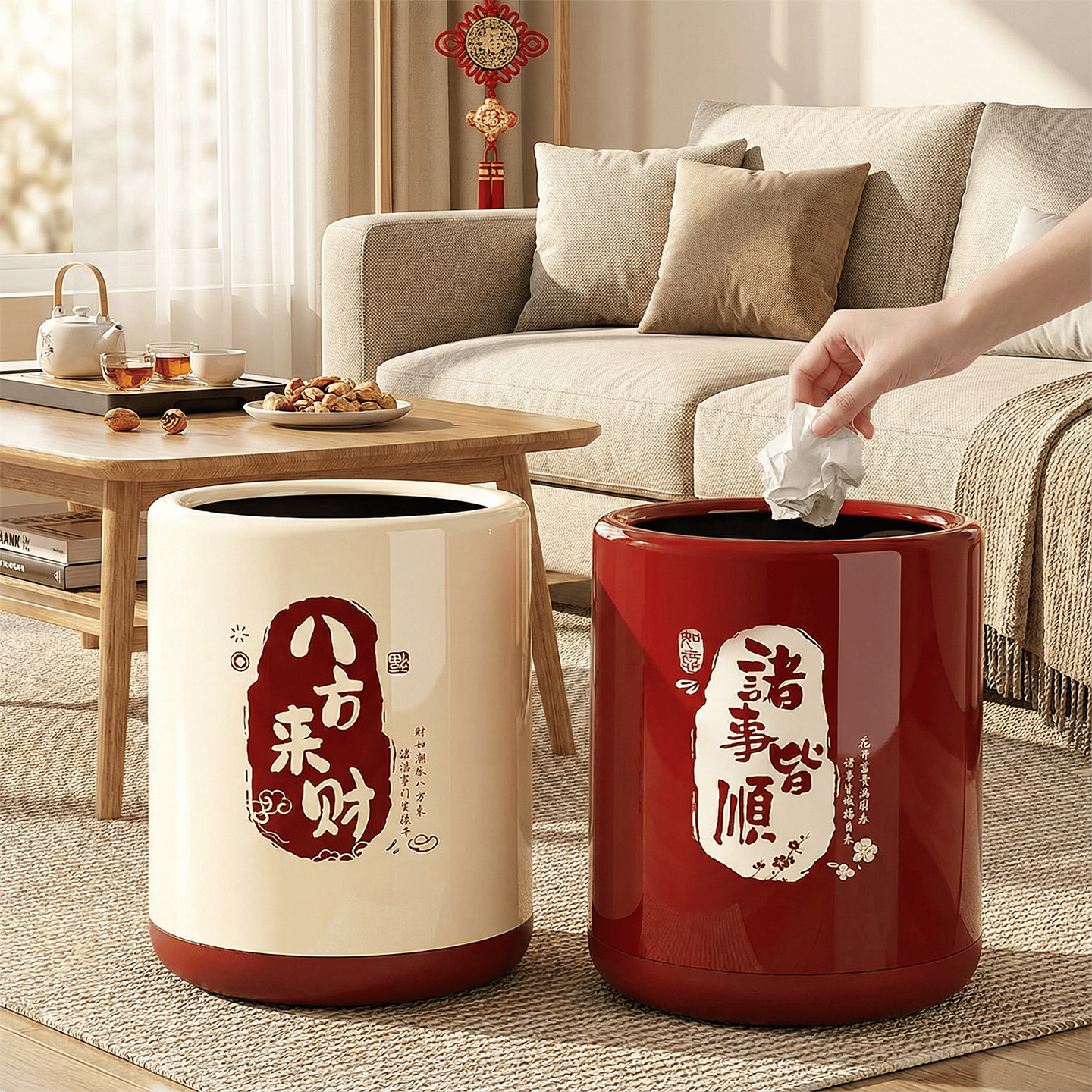 客厅垃圾桶家用2026新款轻奢高档大容量高颜值办公室卧室复古纸篓