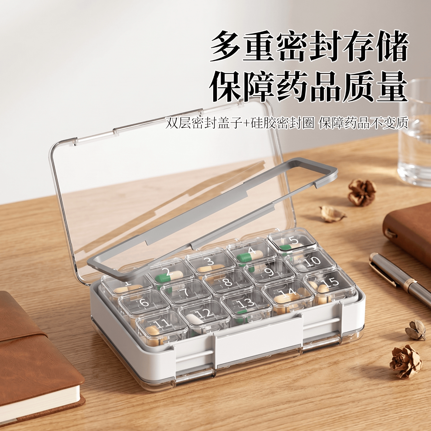 三十天药盒双层单格分装密封盒图片