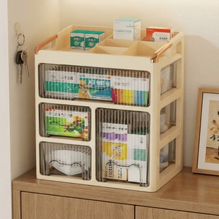 桌面药箱收纳盒家用抽屉式大容量轻奢带分隔塑料医药箱大号急救箱