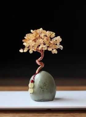 天然黄水晶发财树招财树摆件居家