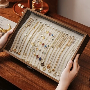 项链收纳盒专用防尘手链珍珠高档轻奢精致新款 实木首饰展示架木质