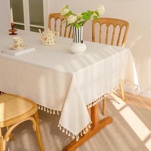 防水桌布美式 乡村棉麻纯色家用长方形餐桌布艺田园风防尘桌布家居