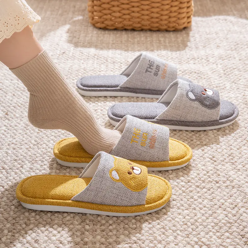 四季通用棉麻布拖鞋女春秋款卡通可爱室内居家地板静音亚麻拖鞋男,居家布艺,居家亚麻拖鞋,淘宝优惠券,粉丝福利购,淘宝优惠卷
