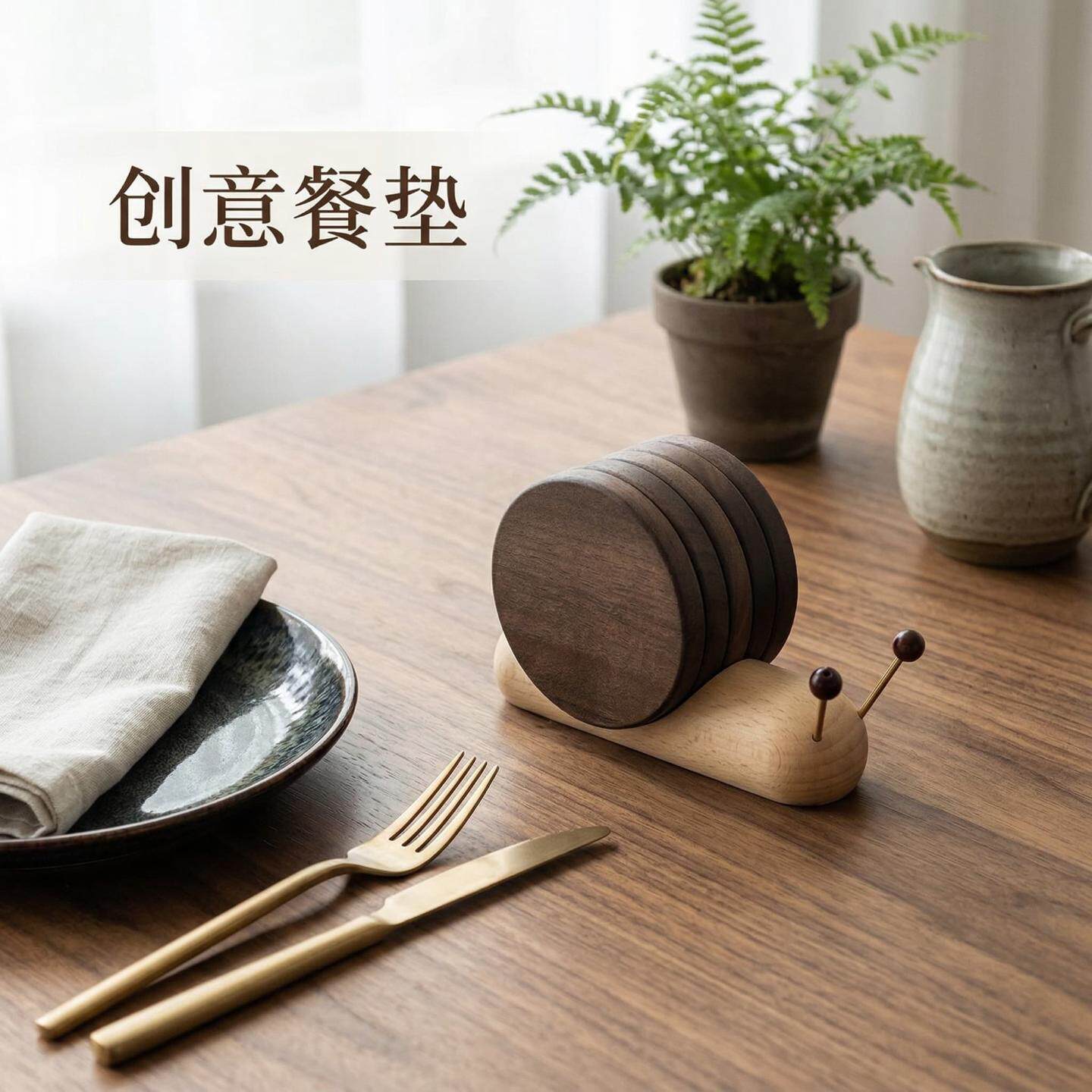 桌面创意蜗牛木制杯垫隔热垫装饰摆件受热垫锅垫碗垫杯托磁吸批