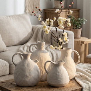 简约素烧风复古提壶陶瓷花瓶家居花盆摆件桌面花瓶简约生活家用