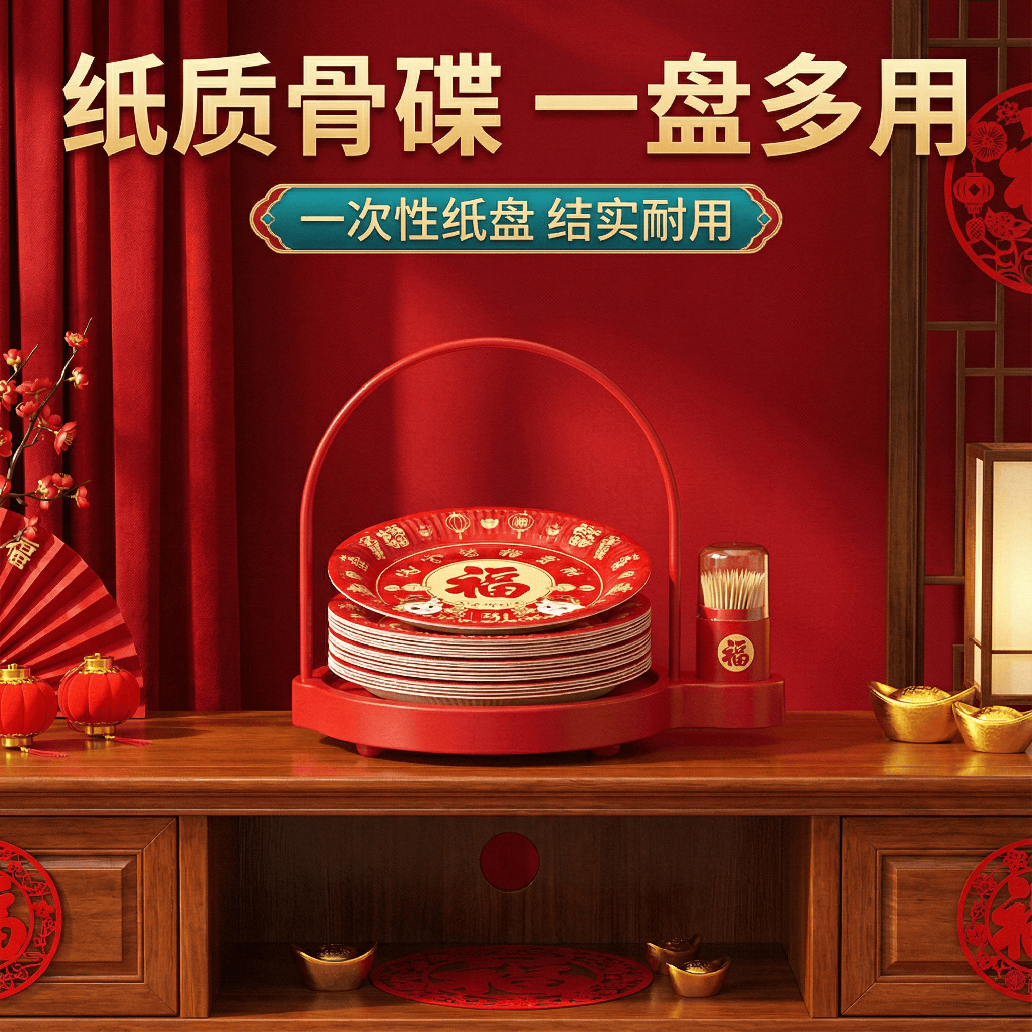 新年喜庆一次性餐碟聚会纸质餐盘食物收纳盘子餐桌喜事碟子吐骨碟,餐饮具,碟,淘宝优惠券,粉丝福利购,淘宝优惠卷