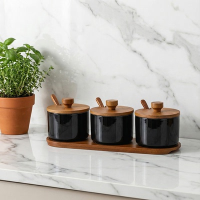 复古陶瓷调料盒盐罐家用调味料盒