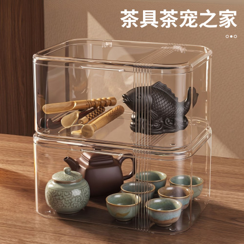 超透带盖防尘茶具一套桌面收纳盒