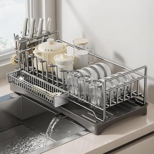 不锈钢碗碟收纳架沥水篮碗架厨房台面置物架碗筷碗盘餐具架子家用