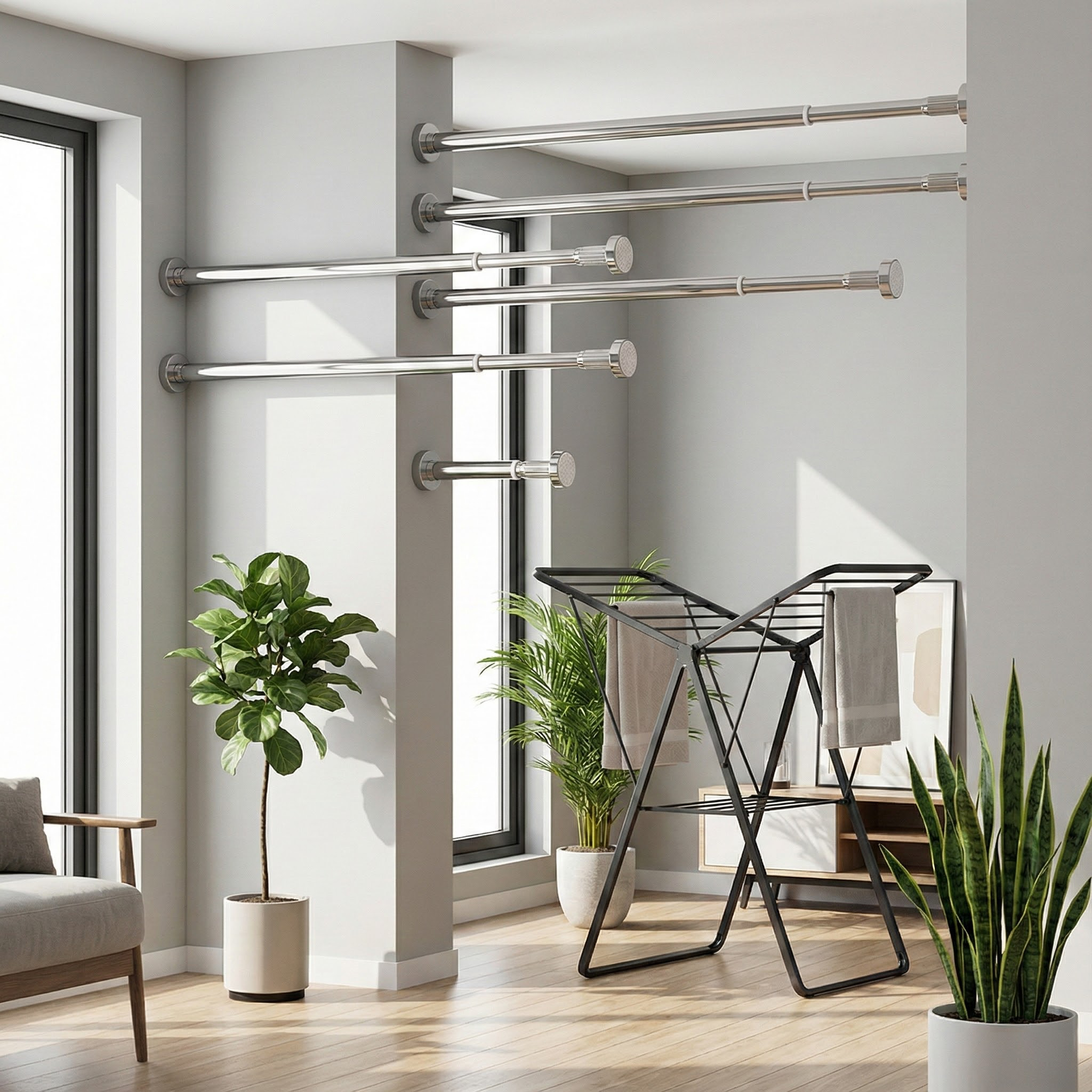 家用不锈钢晾衣杆阳台伸缩卫生间免打孔浴室浴帘杆卧室窗帘杆壁挂,收纳整理,晾晒杆,淘宝优惠券,粉丝福利购,淘宝优惠卷