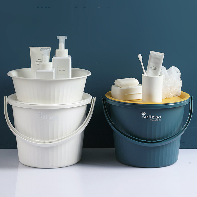 居家家塑料带盖脸盆水桶三件套装