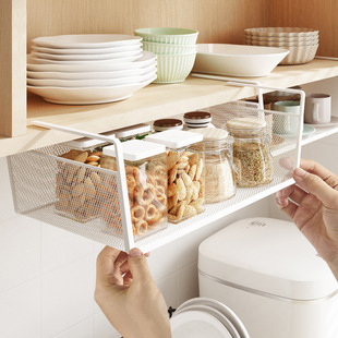 厨房橱柜吊柜下挂篮置物架悬挂式分层收纳神器免打孔新款网篮挂架