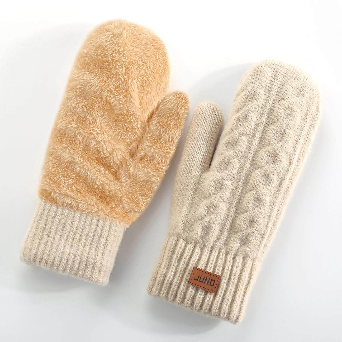 新款冬季女士保暖手套加绒加厚连指手套包套双层包指滑雪针织手套