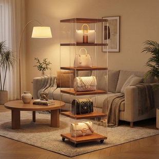 书架落地置物架实木书柜旋转书架一体靠墙可移动储物柜客厅展示架