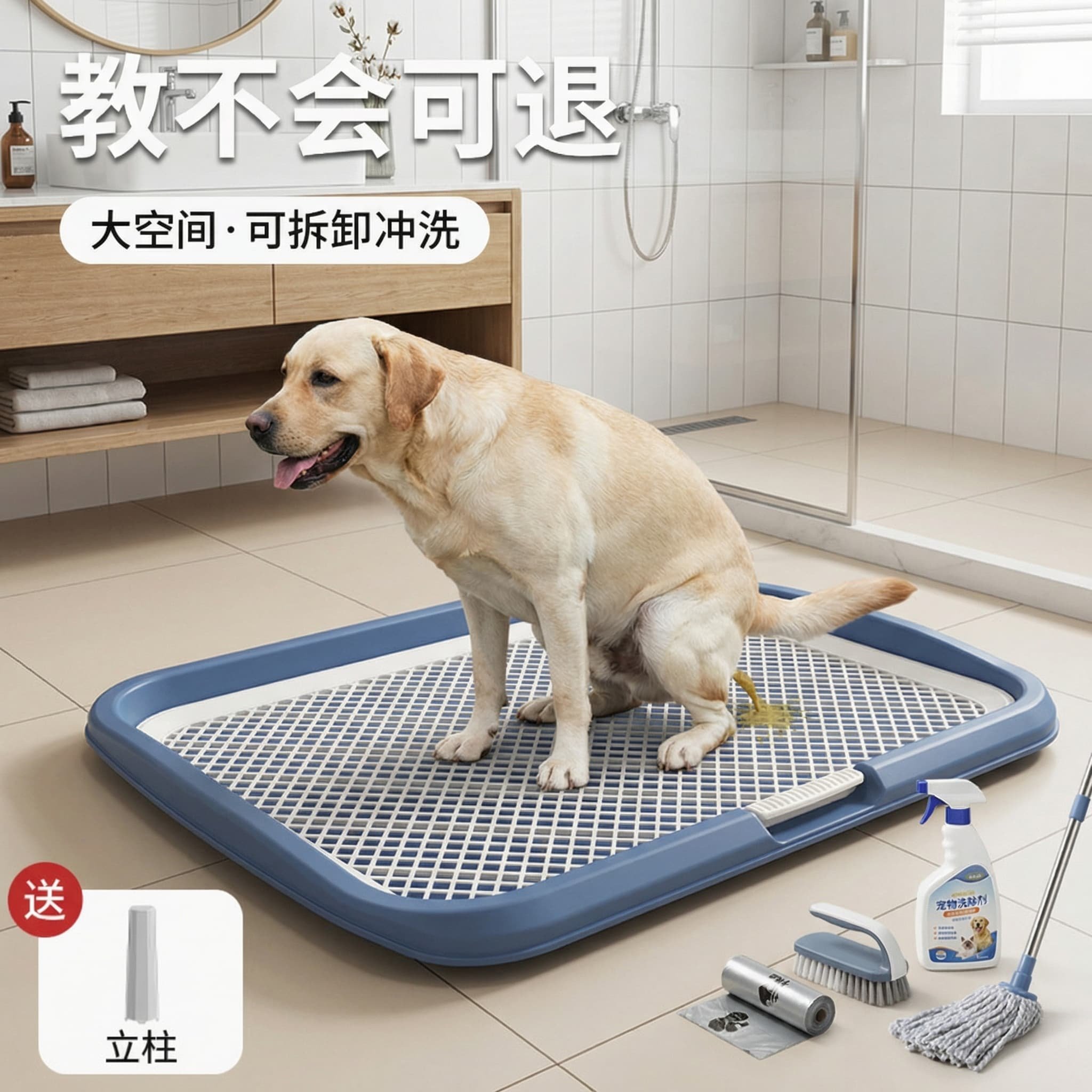 狗厕所超大号小中大型犬平板高围栏防外溅狗狗尿盆送立柱宠物尿垫