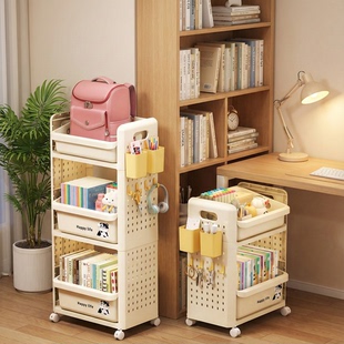 书包置物架可移动小推车带轮书本收纳架家用放书包桌下滑多层收纳