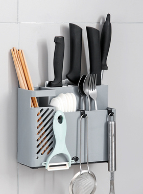 居家家壁挂式筷子篓刀架一体厨房快勺子收纳盒置物架家用筷笼筷筒