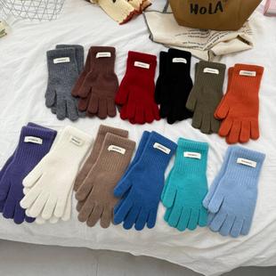 简约纯色手套女冬季 针织保暖羊毛触屏冬天骑行防寒加厚舒适厚手套