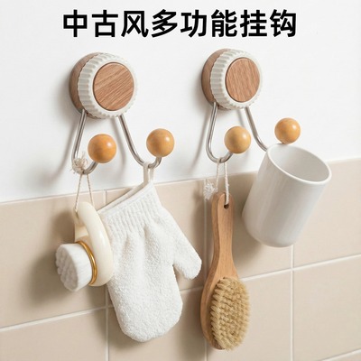木纹吸盘浴室挂架纸巾架多功能