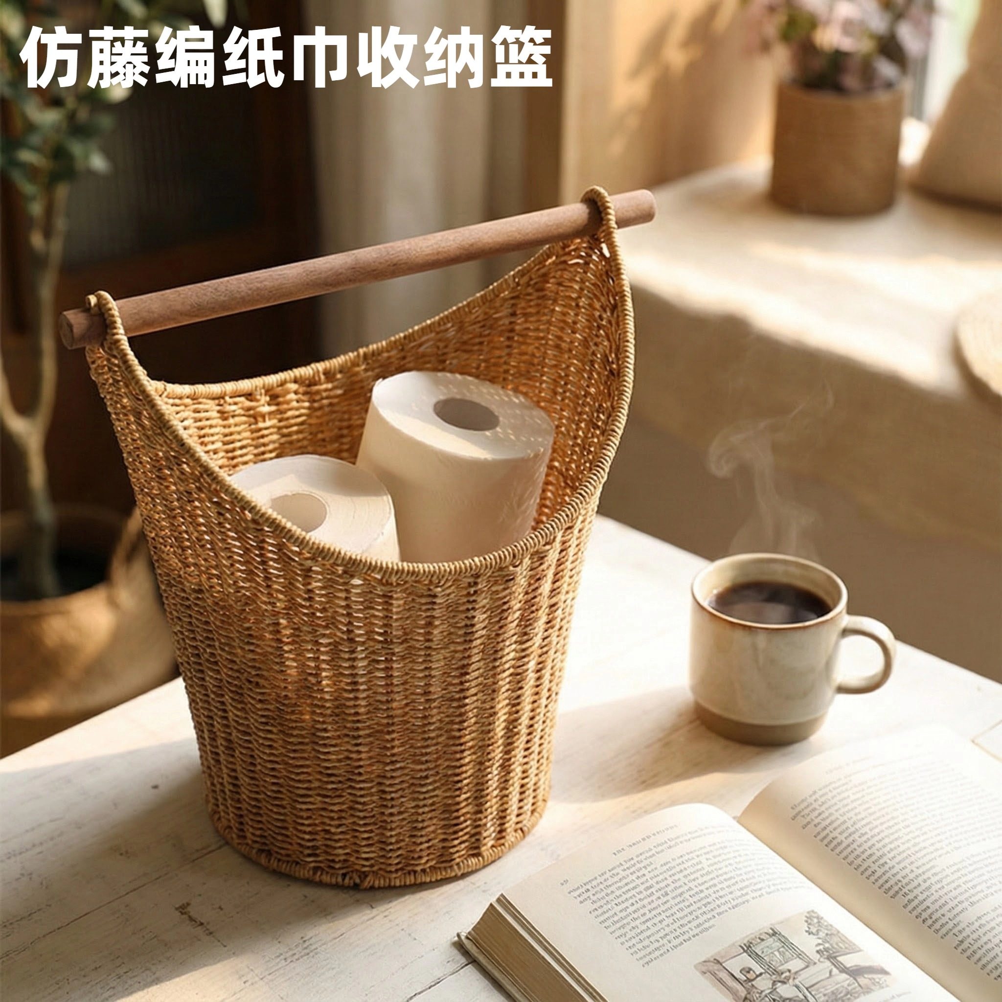 创意北纸巾收纳桶家用零食筐仿藤编收纳客厅杂物篮储物筐纸巾桶,收纳整理,纸巾盒,淘宝优惠券,粉丝福利购,淘宝优惠卷