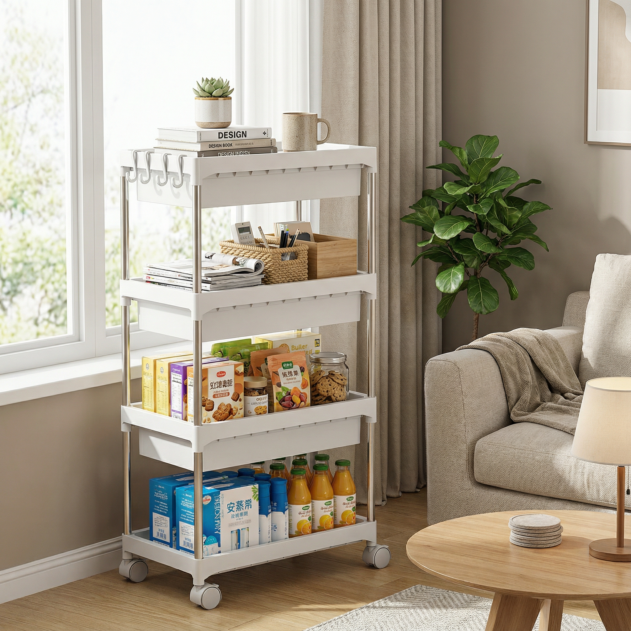 零食置物架落地可移动小推车家用抽屉式收纳柜多层客厅夹缝储物柜,厨房/烹饪用具,抹布架/厨房清洁收纳架,淘宝优惠券,粉丝福利购,淘宝优惠卷