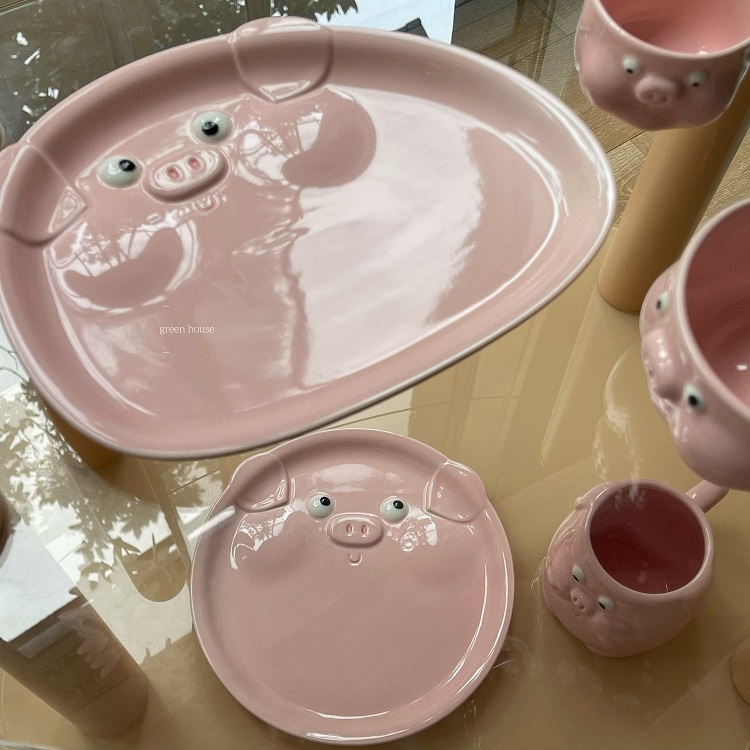 green house * 外贸订单小猪粉居居陶瓷咖啡杯碟碗盘餐具