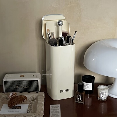 green house *  一键按压升降桌面化妆刷防尘笔刷筒收纳盒