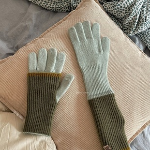 green 出口韩国针织保暖长短两穿可翻折触屏手套 house