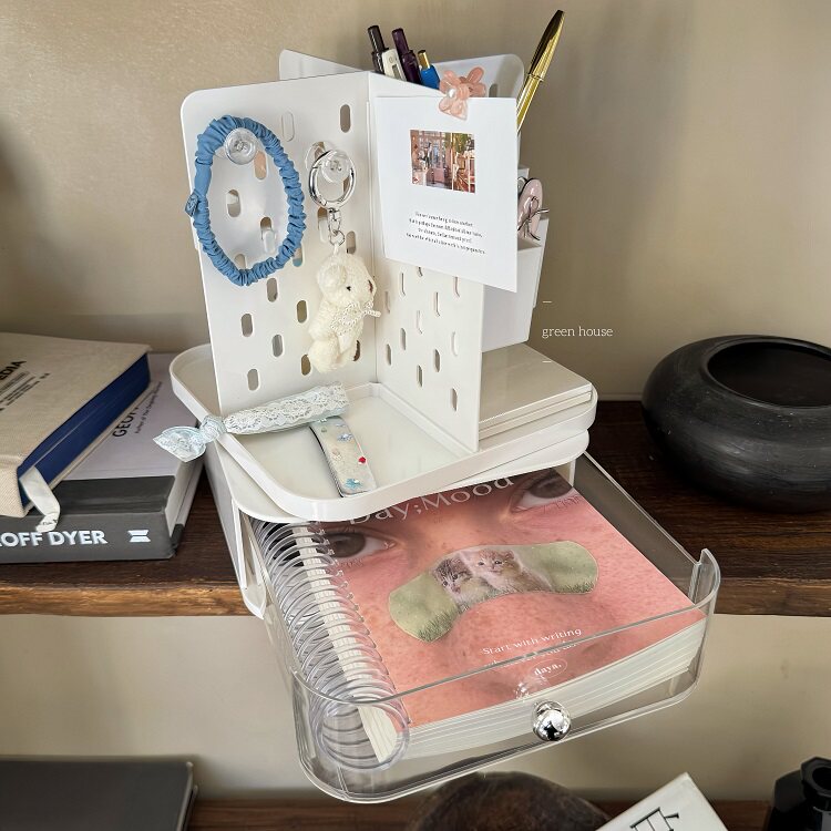 green house * 桌面可旋转洞洞板便签贴文具收纳盒置物架抽屉