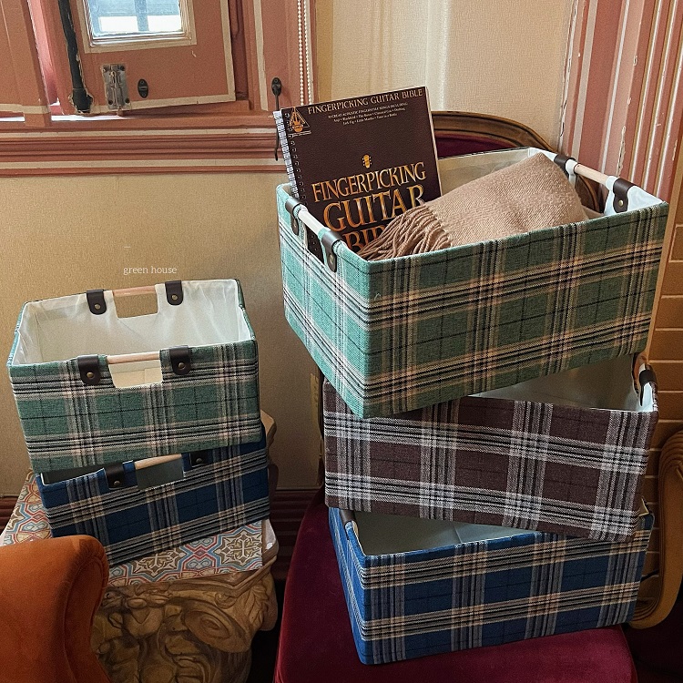 green house * 圣诞氛围复古格子可折叠多用收纳箱储物盒