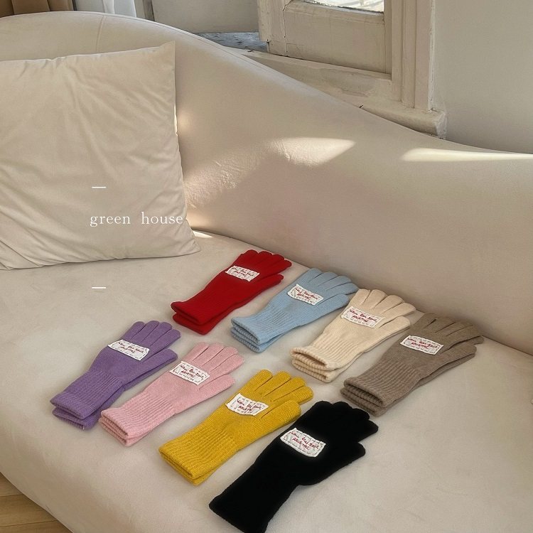green house * 法式字母贴布针织纯色可触屏保暖手套