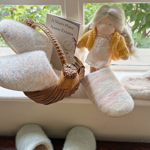 复古手工感针织毛线棉花糖温柔保暖家居拖鞋 green house