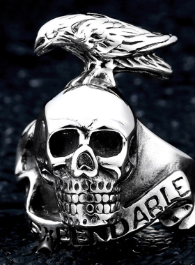 敢死队乌鸦骷髅朋克钛钢男戒指