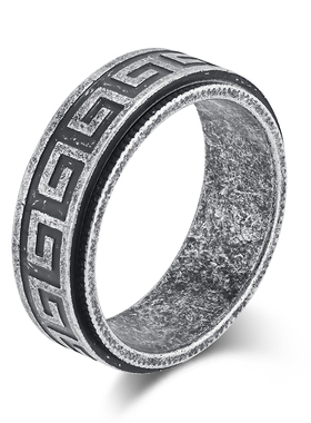 复古回纹戒指男女国潮钛钢不掉色