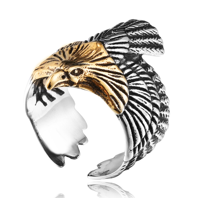 高桥金色老鹰钛钢戒指男个性霸气日韩潮人开口指环女复古食指戒子