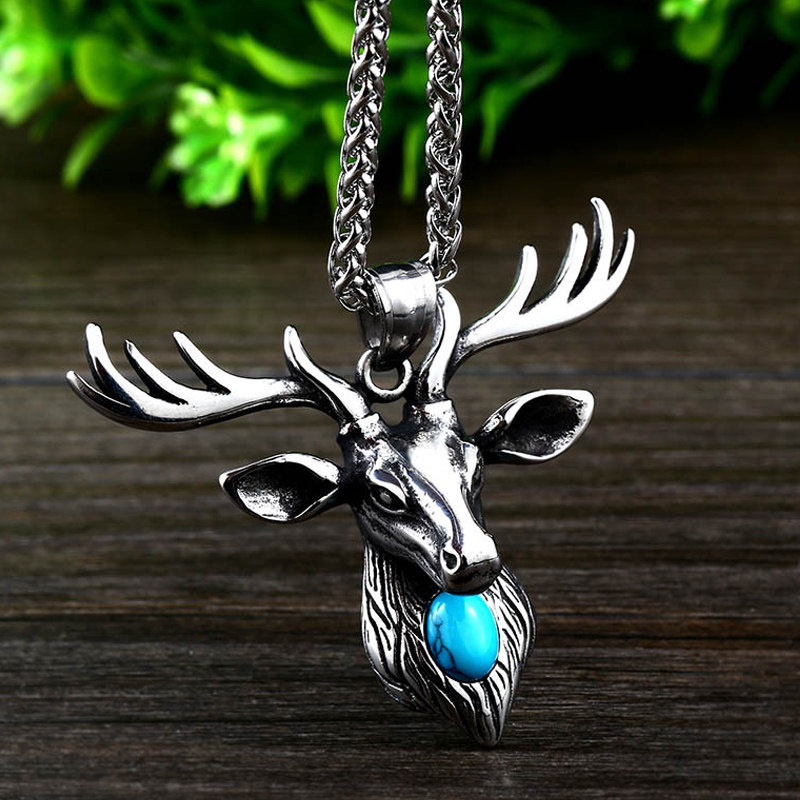 钛钢鹿头项链男潮嘻哈个性复古麋鹿角吊坠潮男欧美圣诞节饰品礼物