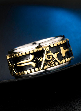 钛钢共济会欧美复古男转动戒指