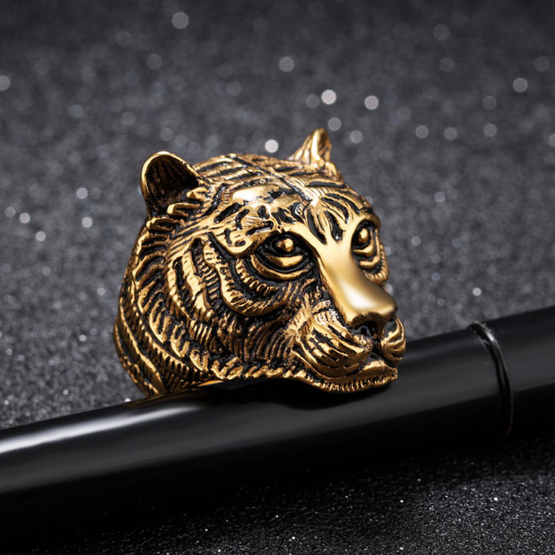钛钢虎头戒指男潮嘻哈个性霸气单身戒指男士食指戒子老虎潮人学生
