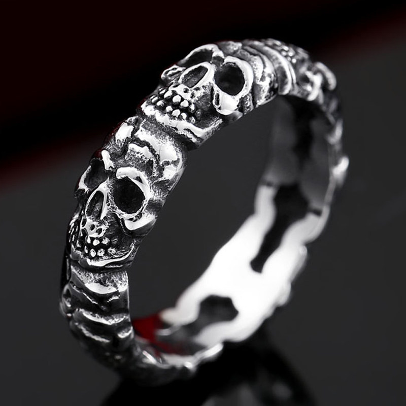 朋克骷髅钛钢戒指男单身潮人个性霸气日韩版尾戒女小指环复古饰品
