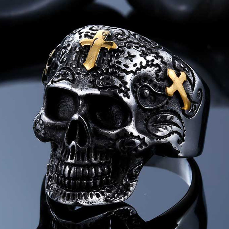钛钢十字架骷髅戒指男个性霸气日韩潮人食指戒子欧美复古朋克饰品