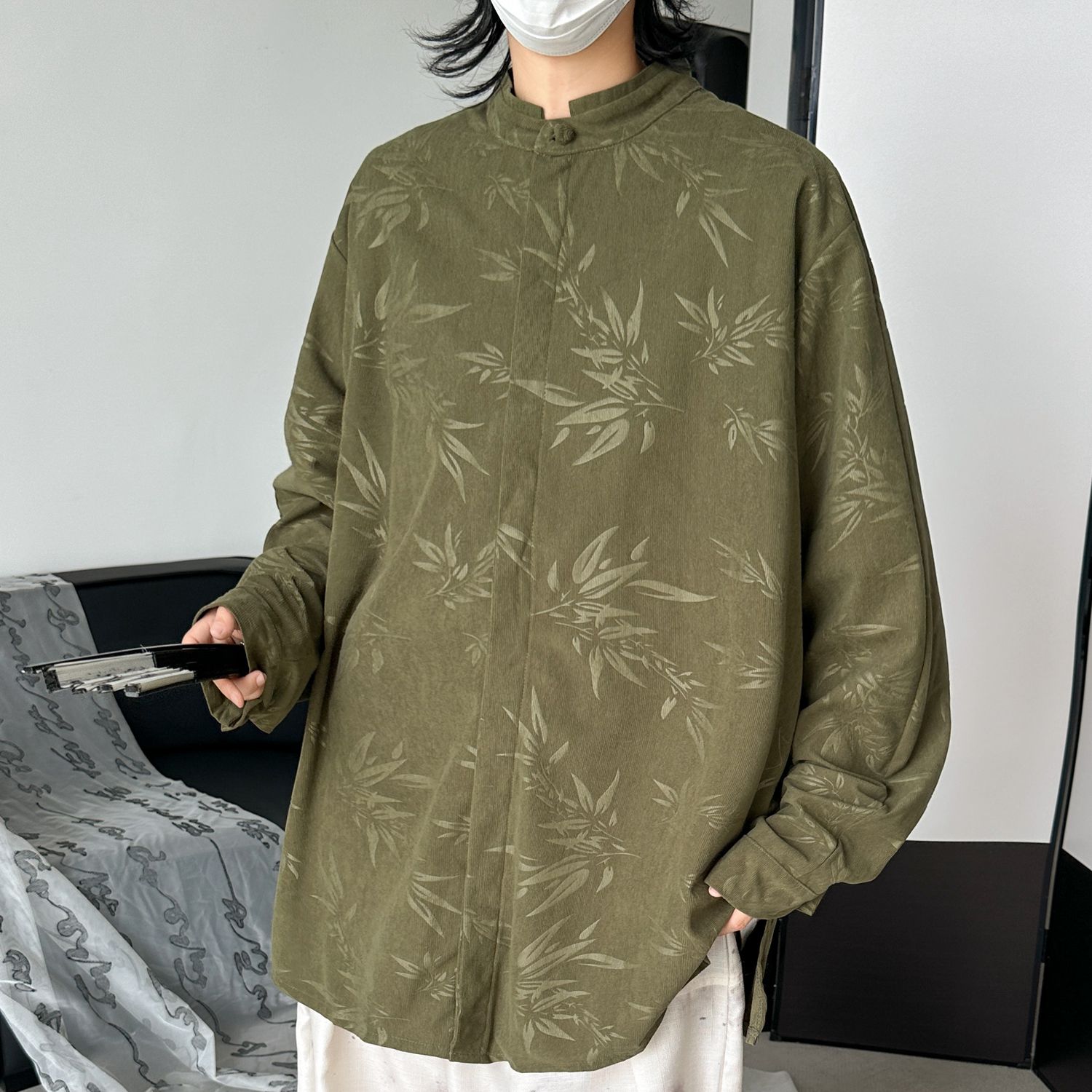 风宽松长袖衬衣衬衫大码唐装盘扣立领中山装外套CX51P55,男装衬衫,电商A019