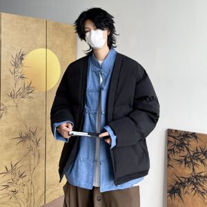 潮盘扣假两件棉服男立领外套男生加两件面包服夹克 MA248 P145图片