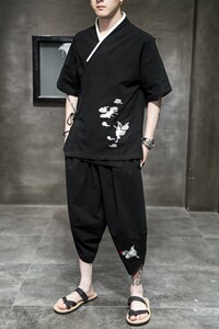 黑墙20新款夏装风纯色汉服唐装大码7分袖套装 TZ34302  P100图片