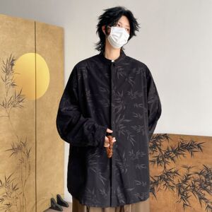 风宽松长袖衬衣衬衫大码唐装盘扣立领中山装外套CX51P55图片