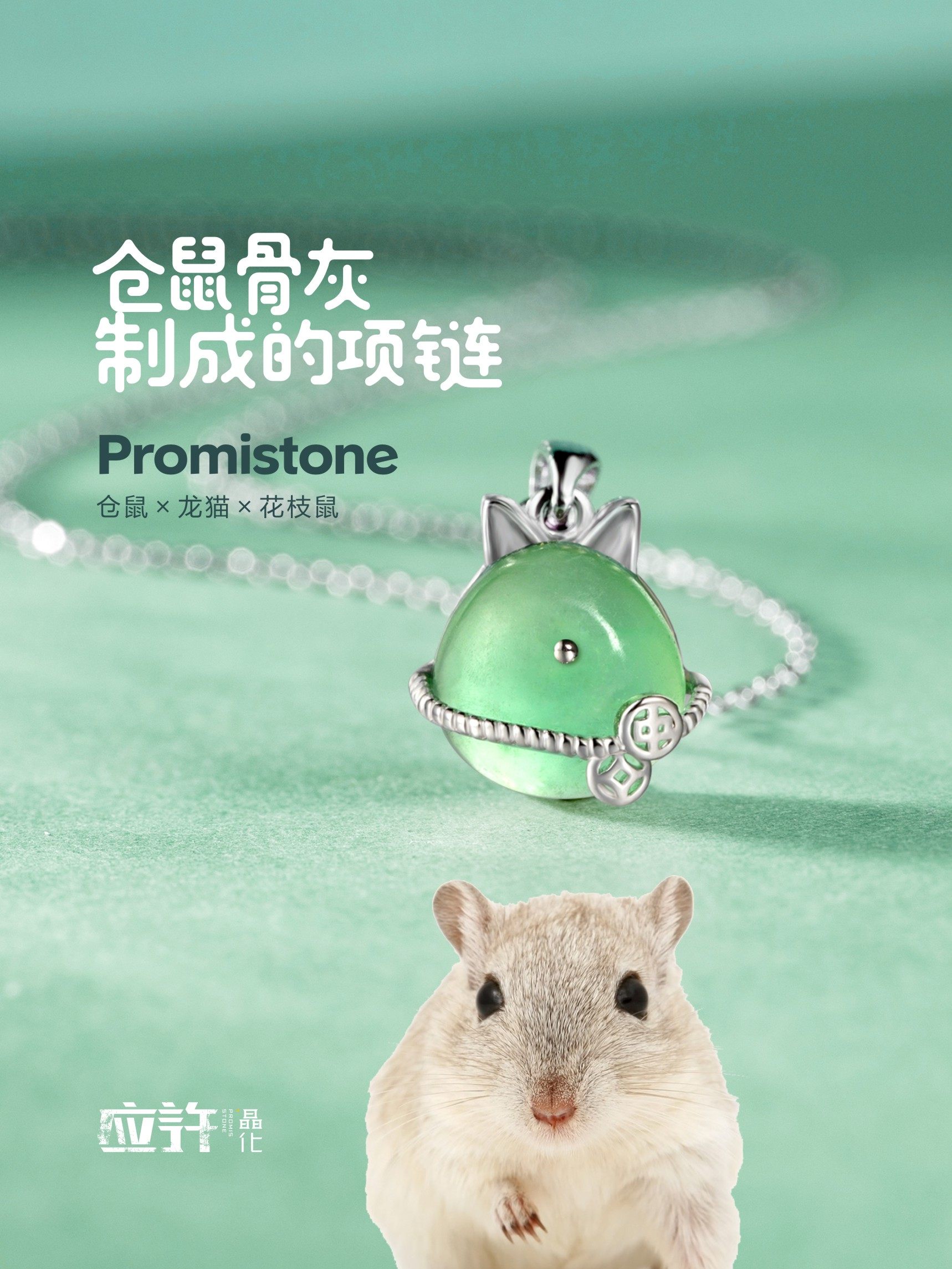 宠物火化骨灰生命晶石项链吊坠S925纯银纪念品仓鼠龙猫定制罐盒碑