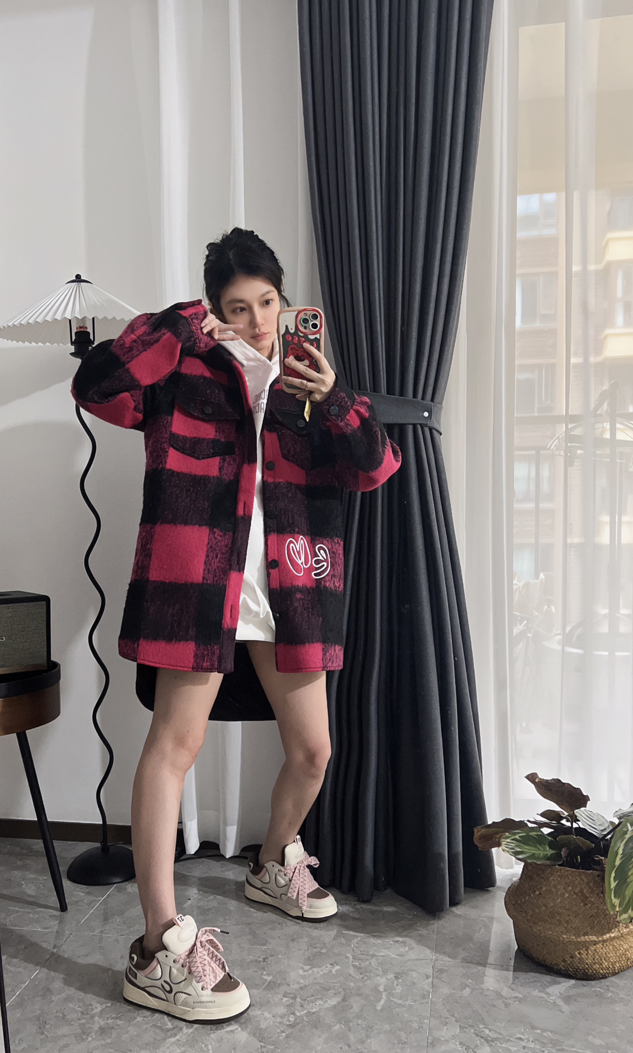 THEA买手店RICHIE MACIE 品牌直发粉格拼接衬衫外套宽松男女同款