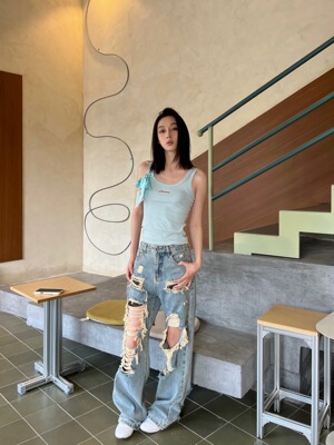 THEA买手店SENSEAWEEK25SS破洞牛仔裤宽松直筒阔腿裤男女同款情侣