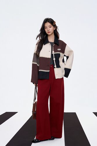 THEA买手店Aimme  sparrow25秋冬新款黑白拼接齿轮边银标宽松外套