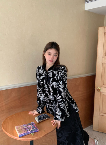 THEA买手店Aimme sparrow2025春款黑色亮片树叶纹理新中式外套